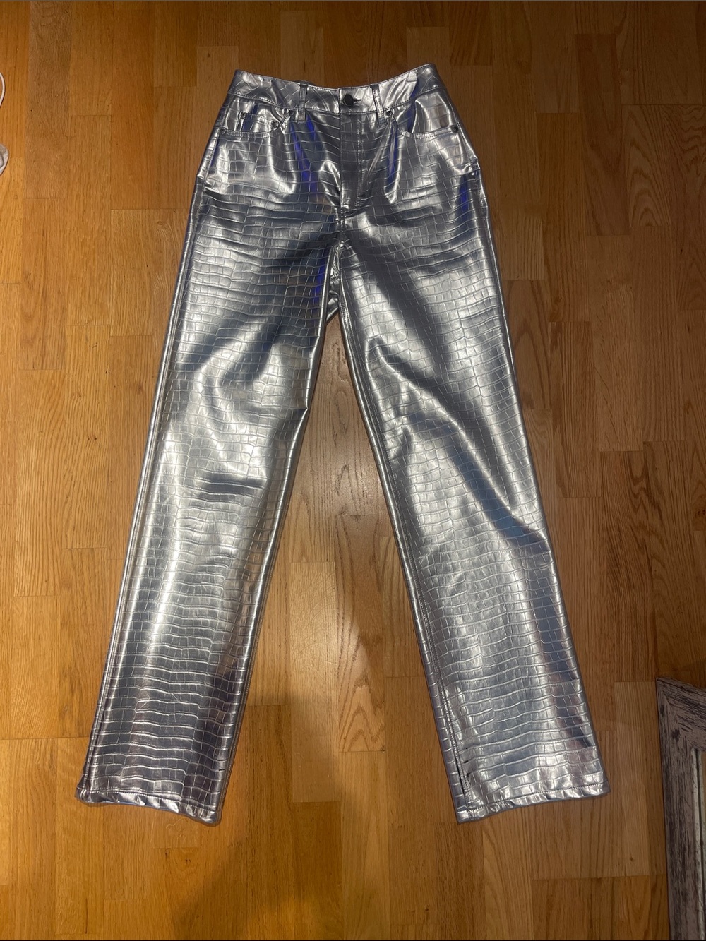 AFRM metallic silver straight leg pants vegan leather